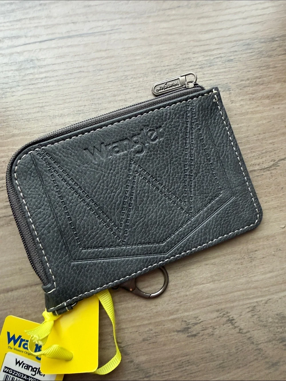 NWT Wrangler Gray and Black Southwestern Mini Zip Card Wallet